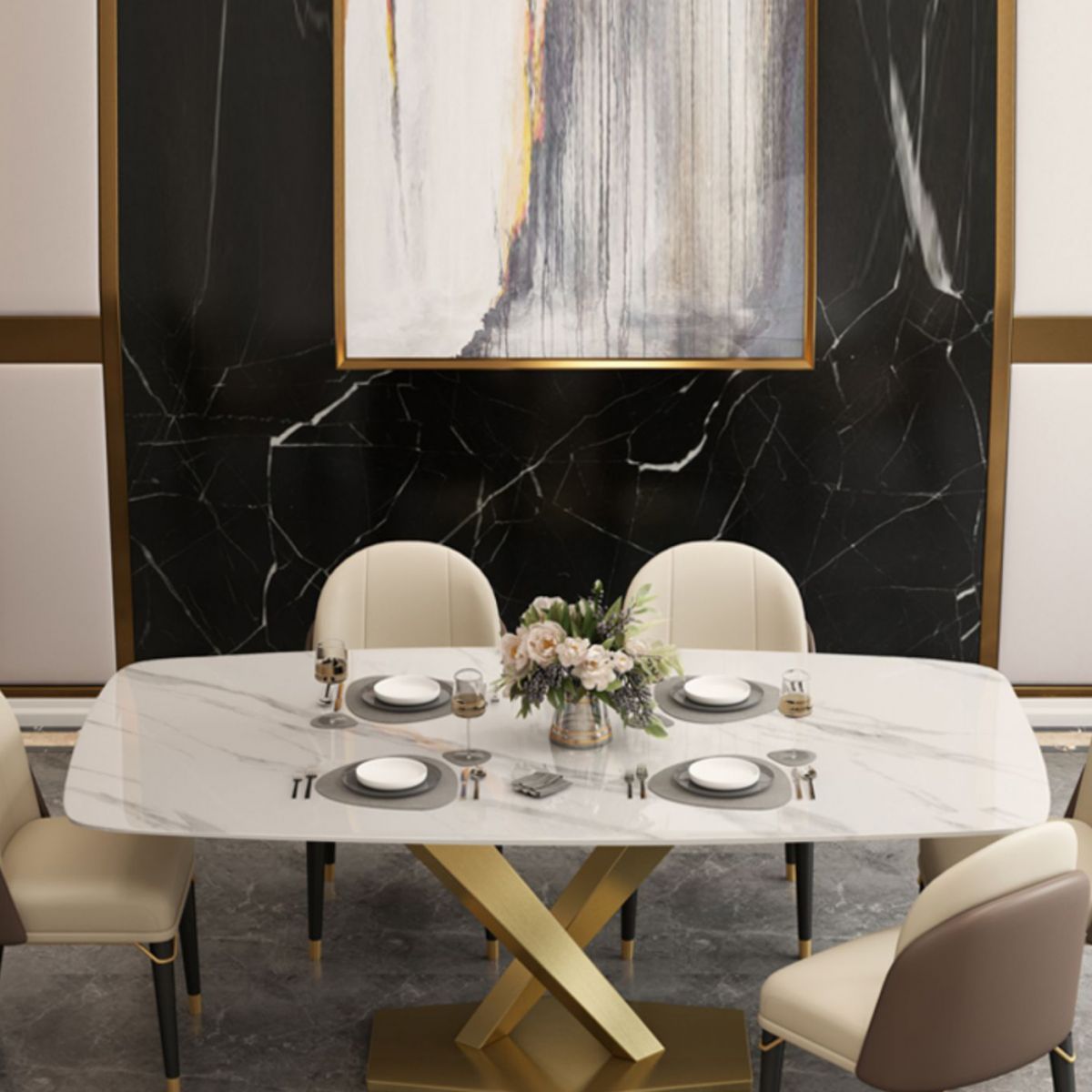 Glam Rectangle 1/4/5/6/7 Pieces Dinette Set Indoor White and Gold Dining Set