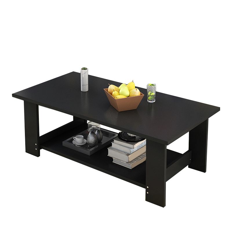 16.53" Tall Rectangle Top Coffee Table Wooden 4 Legs Cocktail Table with Shelf
