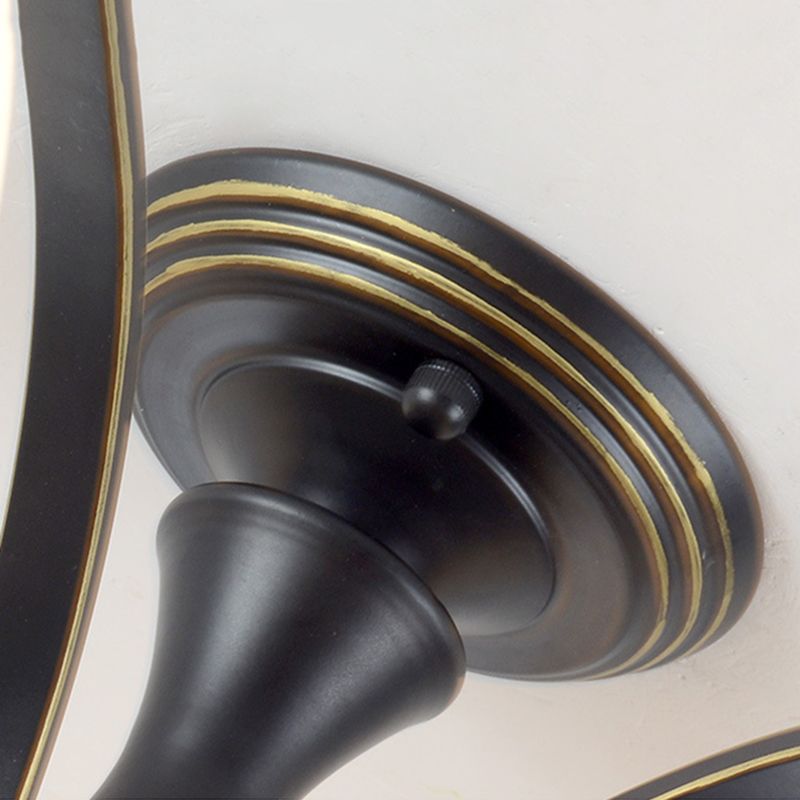 Black Radial Ceiling Light in Traditional Retro Style Wrought Iron Semi Flush Mount with Glass Shade