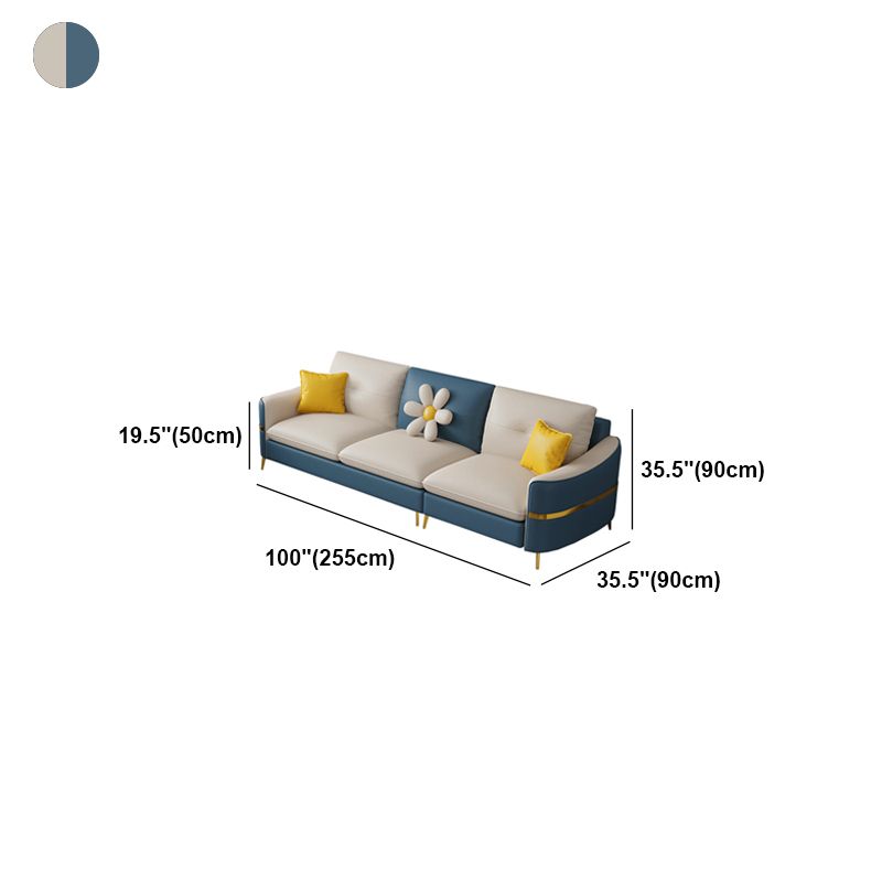 Faux Leather Square Arm Sofa with Pillows, 3/4 seat Sofa for Living Room