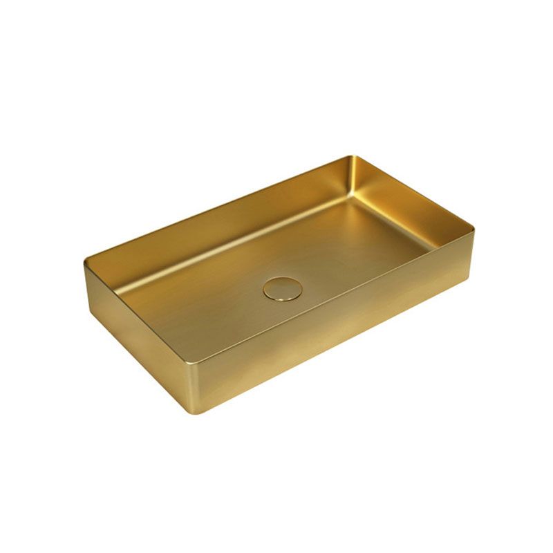 Modern Vessel Bathroom Sink Metal Rectangular with Faucet Vessel Lavatory Sink