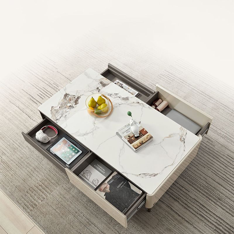 4 Legs Coffee or End Table Slate with Storage Drawers Rectangle White