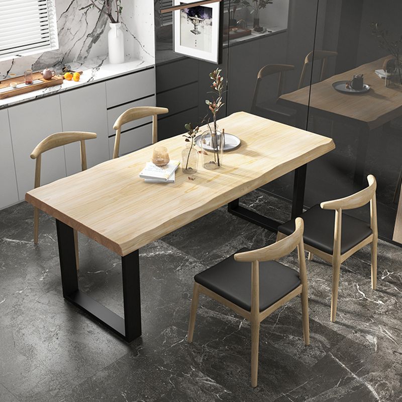 Industrial Pine Wood Dining Table Rectangle Table with Black Double Pedestal