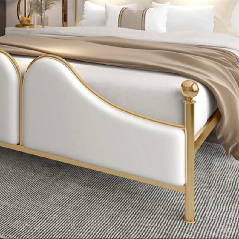 Metal Upholstered Bed Frame Luxurious Panel Bed with Footboard