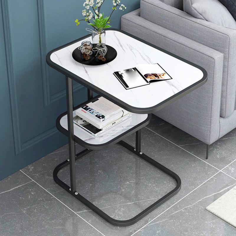 Modern Metal C Side Table Rectangular Top Side Table with Shelf
