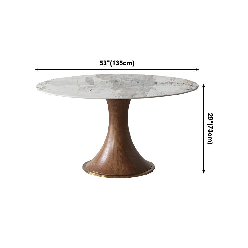 Modern Sintered Stone Dining Table Round Table with Wooden Pedestal for Restaurant