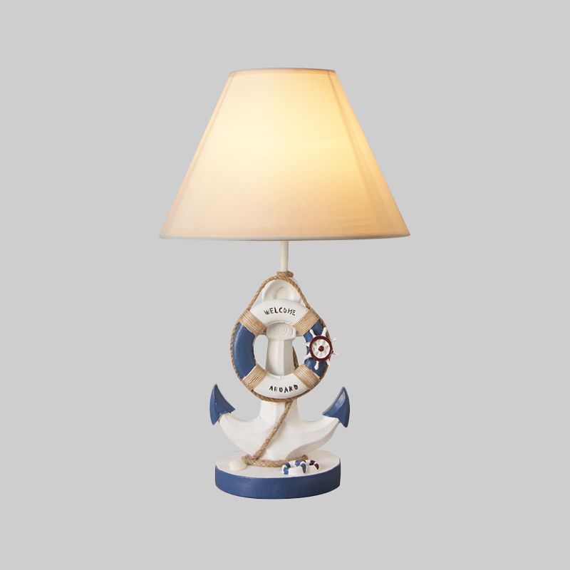 Light/Dark Blue Anchor Resin Nightstand Light Mediterranean 1-Bulb Fabric Night Table Lamp for Bedroom