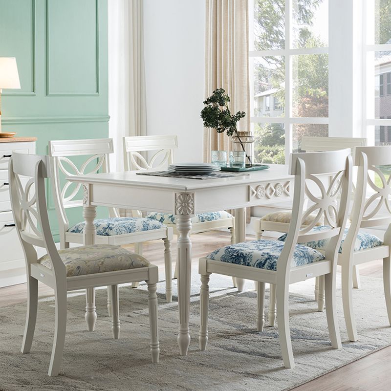 Silla lateral casera tapizada tradicional Sillas de comedor Queen Anne blancas