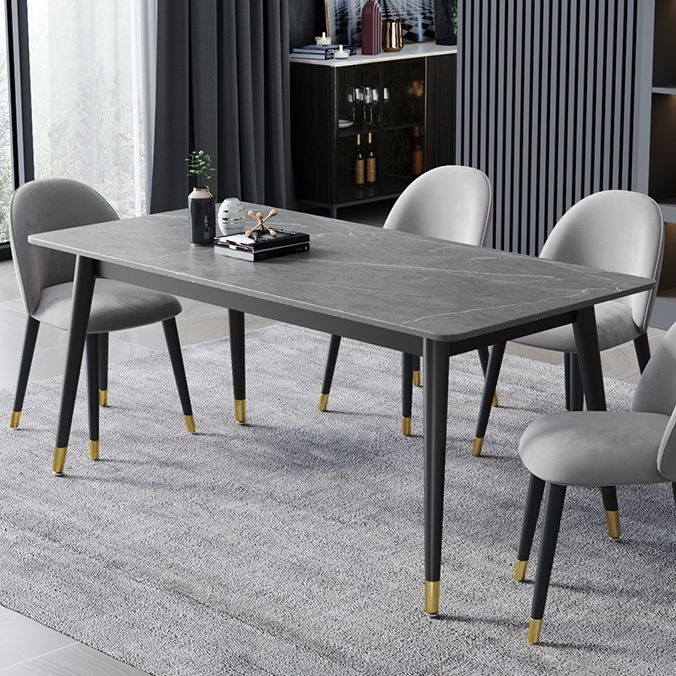 Black 4-foot Metal Dining Table Modern Stone Top Rectangle Dinette Table