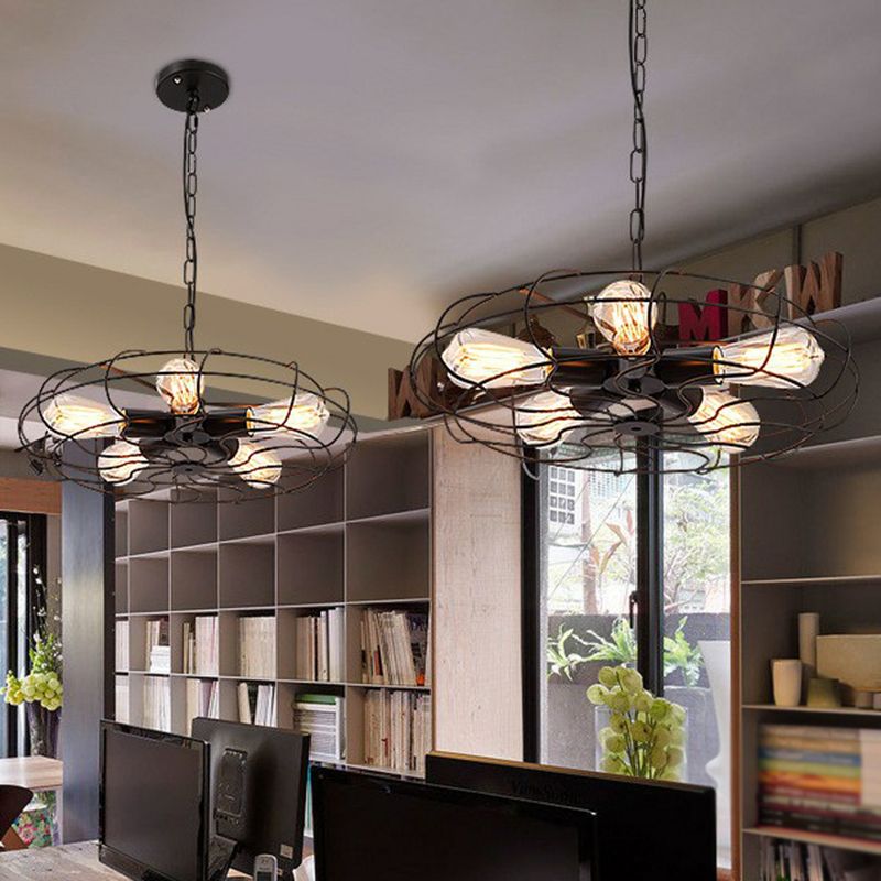 5-Light Cage Hanging Lamp Industrial Iron Chandelier Lighting Fixture for Bedroom