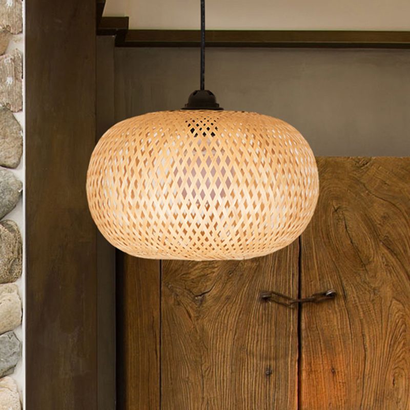 Modernismo 1 Bulbo de iluminación colgante de madera Donut/sombrero lámpara colgante con sombra de bambú