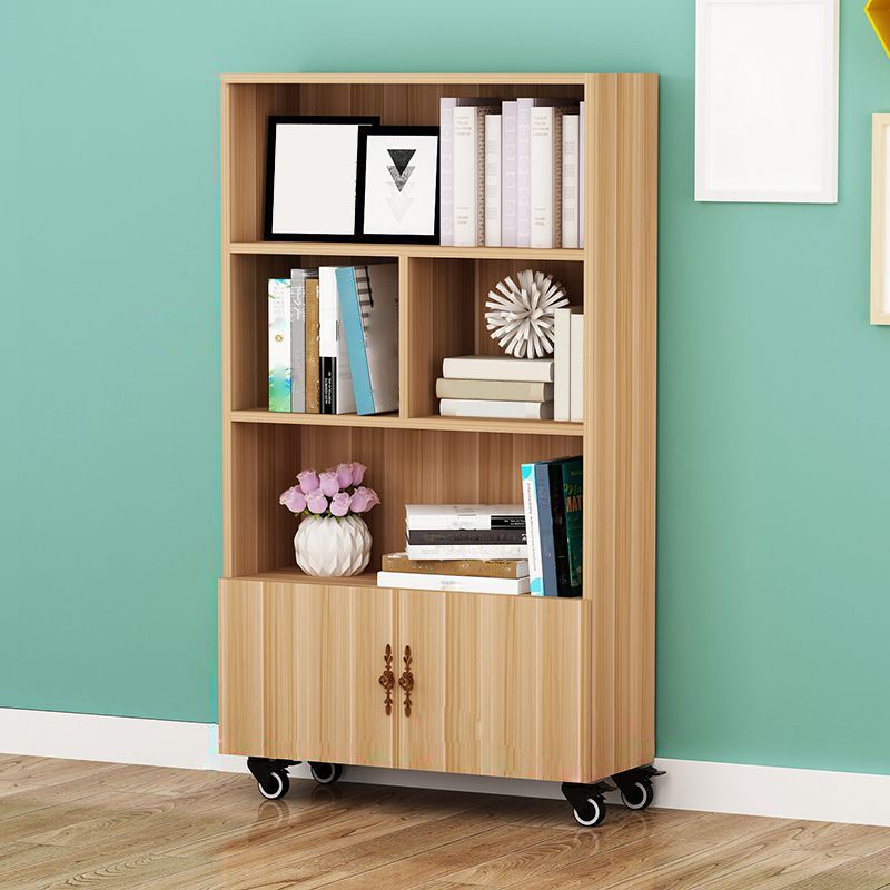 Contemporary Standard Bookcase Vertical Closed Back Bookshelf with Wheels