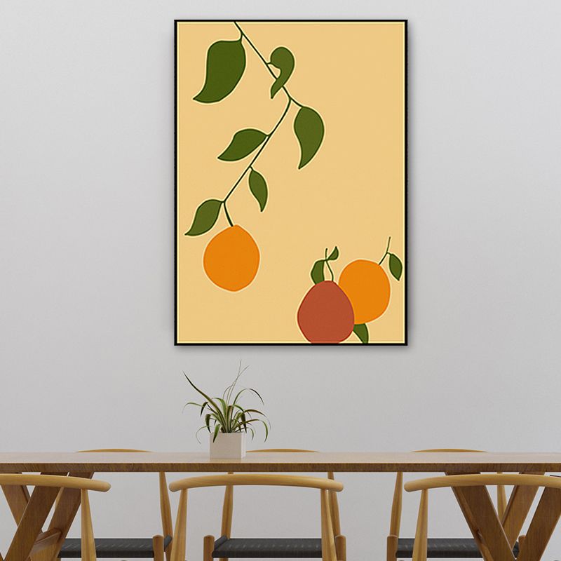 Orange and Leaf Wall Art Textured Nordic Living Room Canvas Print in Pastel Color