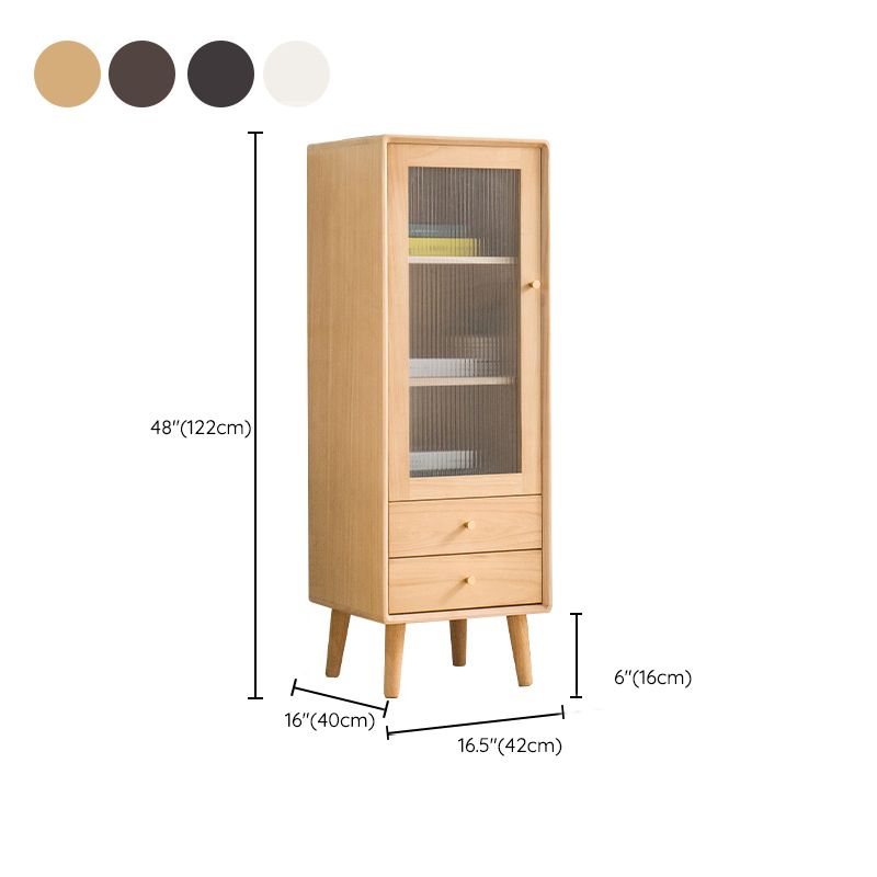 Modern Glass Paned Accent Cabinet 1-Door Solid Wood Chest with 2 Drawers