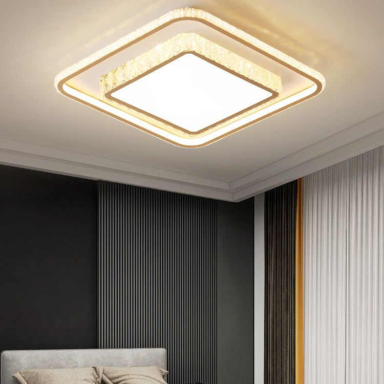 Modern Simple Style Geometry Shape Crystal LED Ceiling Lamp Iron 2 Lights for Bedroom