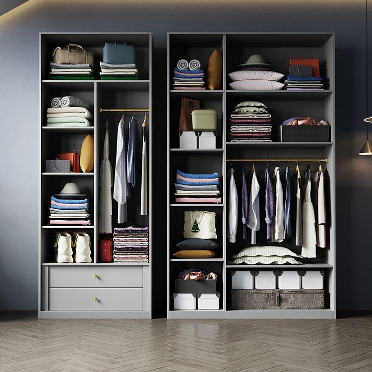 Contemporary Style Wardrobe Gray Colour Wooden Wardrobe Closet With Shelves