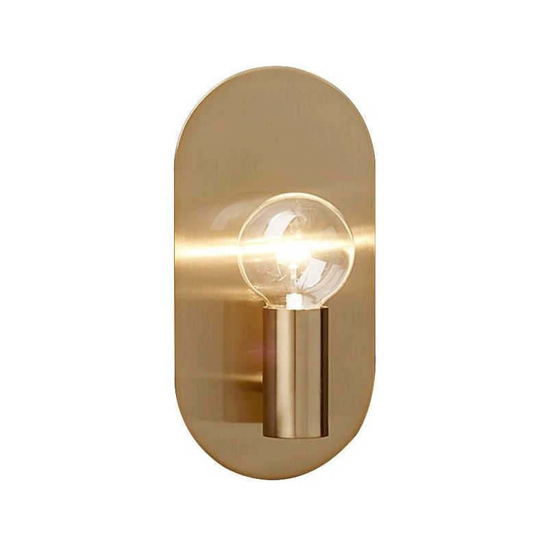 Exposed Bulb Design Sconce Light Postmodern Metal 1-Light Gold Finish Wall Light with Oval Backplate