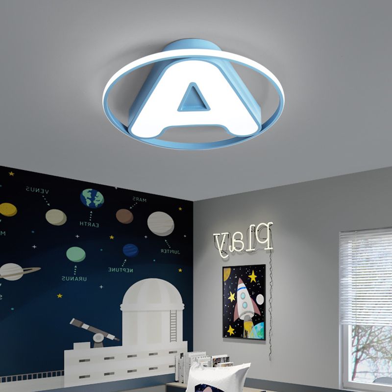 Nursing Room Circular Ceiling Lamp with Letter A Acrylic Kids LED Ceiling Mount Light