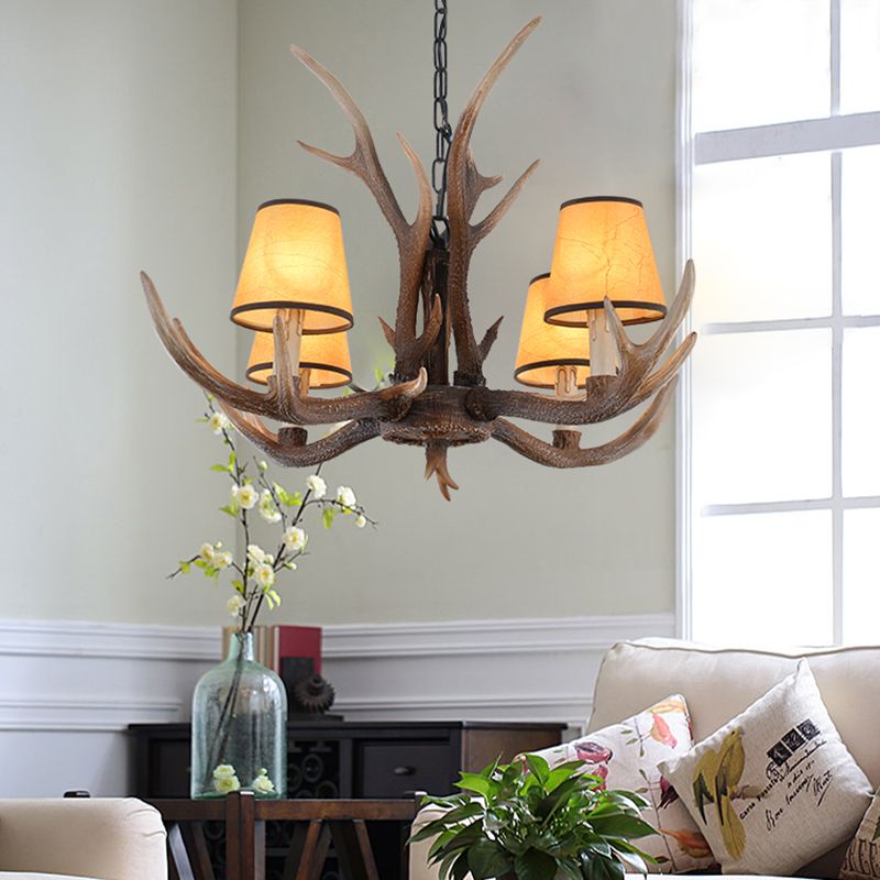 4/6/8-Light Conical Chandelier Light Traditional Brown Resin Suspension Pendant for Kitchen Island