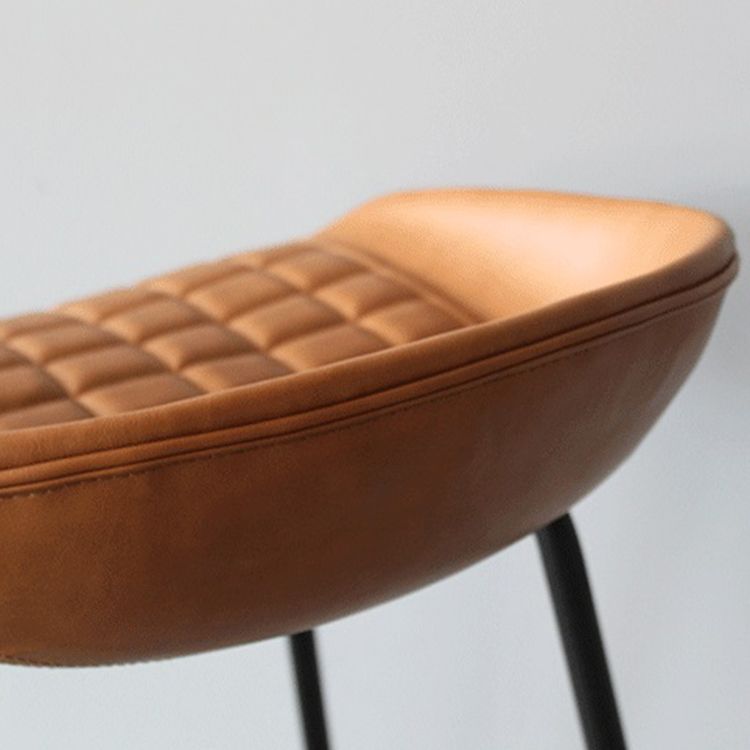 Industrial Leather Distressed Quilted Barstool Indoor Tall Stool with Bucket Seat