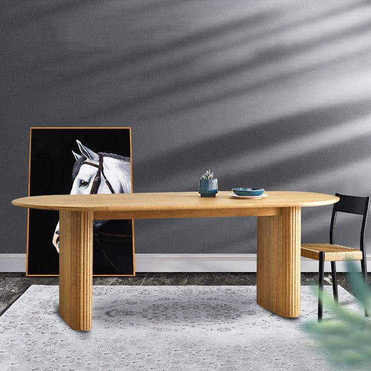 Oval Double Pedestal Modern Dining Table Pinewood Fixed Table for Kitchen