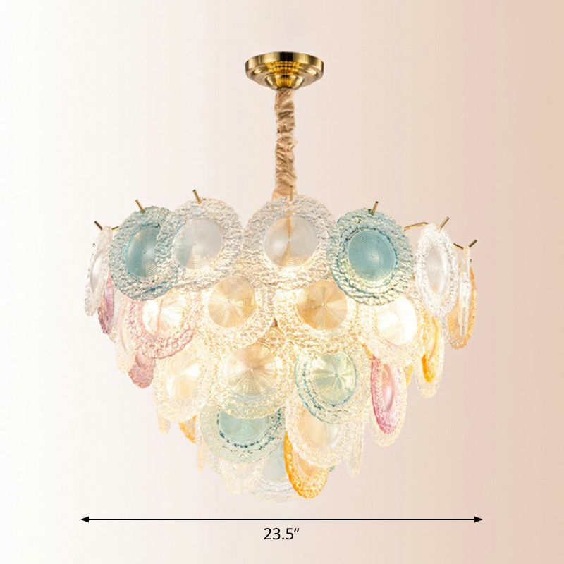 Multi-Colored Glass Discs Chandelier Modern Stylish 10-Light Pendant Ceiling Light for Bedroom