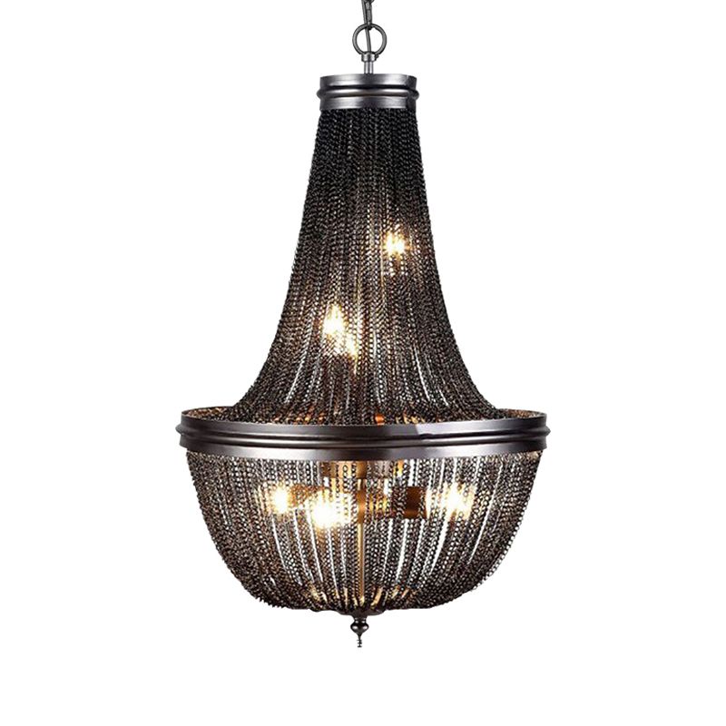 Chain Fringe Living Room Chandelier Rural Metallic 6 Lights Black Down Lighting Pendant
