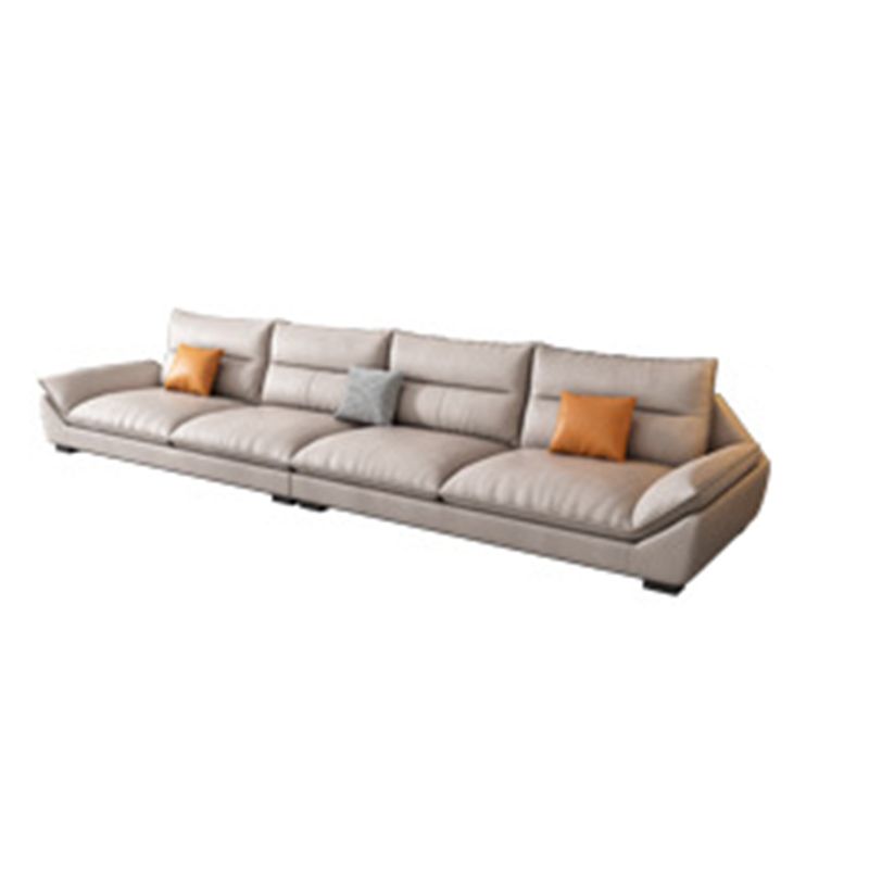 Flared Arm Beige Sectional Sofa with Chaise Pillowed Back Cushions Couch Sectional