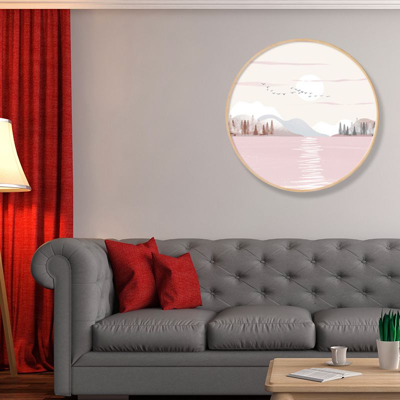 Nordic Style Riverside Forest Art Print Boys Bedroom Wall Decor in Light Color, Textured