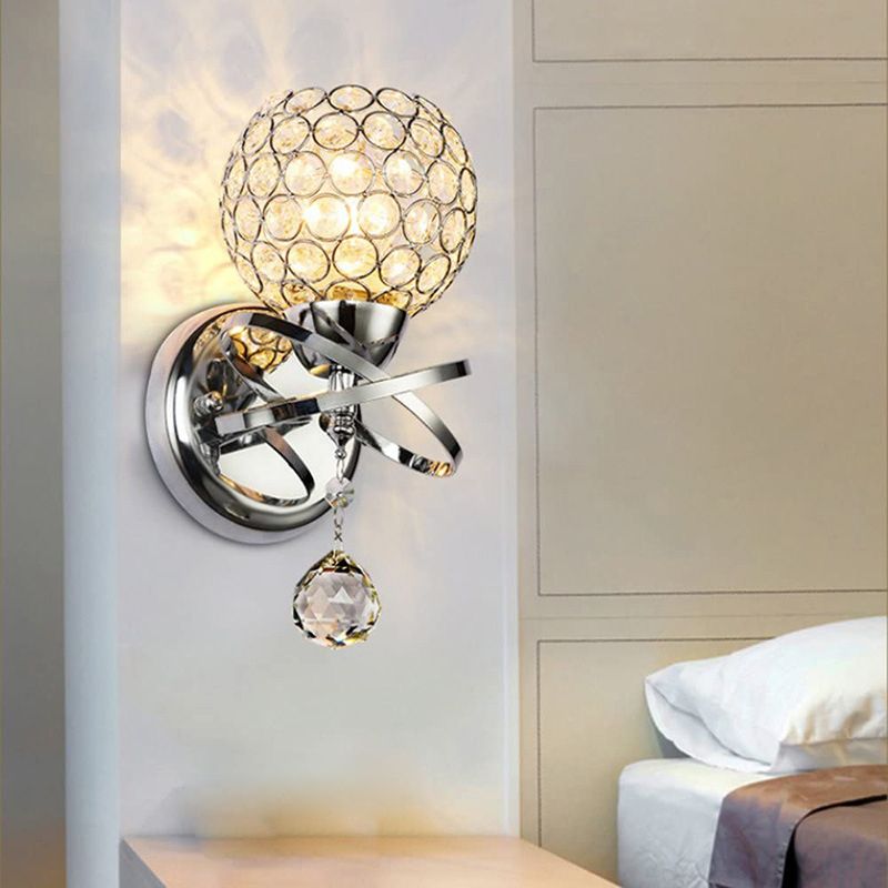 Globe Wall Light Modern Crystal 1 Light Wall Mount Lighting for Bedroom