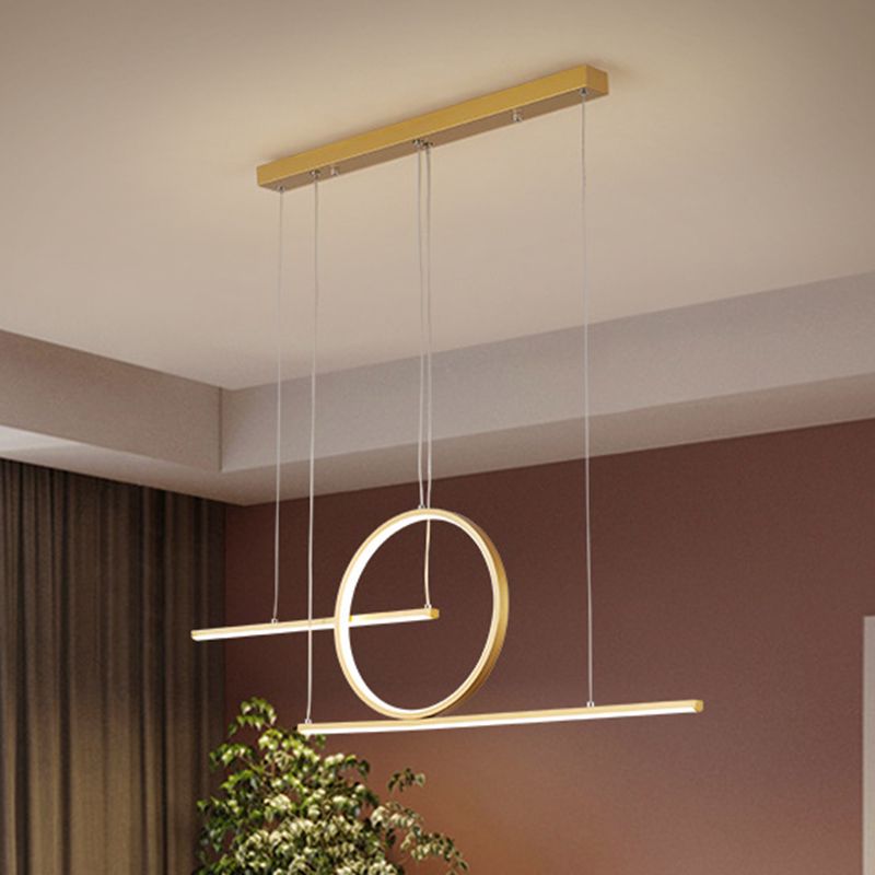 LED Restaurant Island Lamp Modernism Black/Gold Drop Pendant with Circle and Linear Metal Shade in Warm/White Light