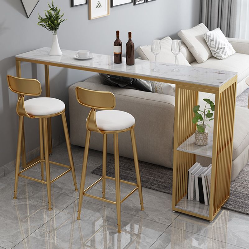 Stone Bar Dining Table Glam Rectangle Bar Table with Double Pedestal for Kitchen Porch