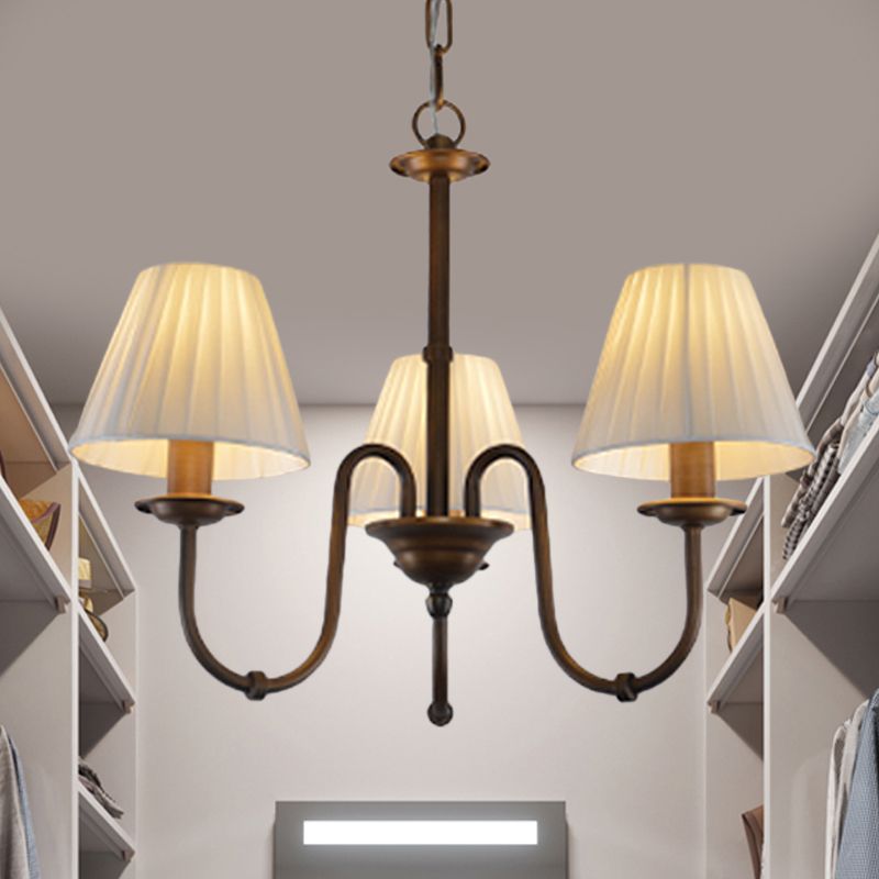 Luz de lámpara de 3/6 luces blancas lámpara de colgante de desplazamiento de tela tradicional para sala de estar con sombra de cono
