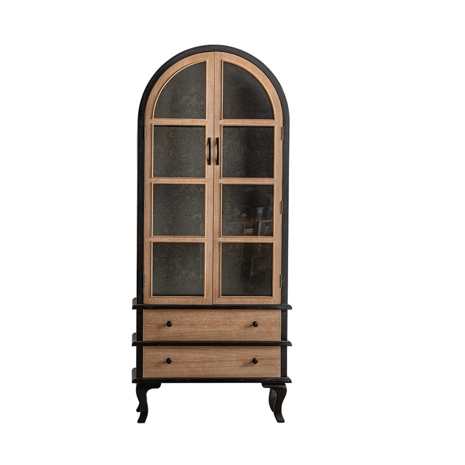 Industrial Style Solid Wood Chest Glass Paned Distressed Accent Cabinet
