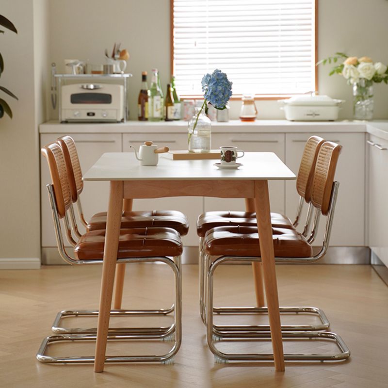 Contemporary Rectangular White and Black Stone Dining Table with Legs