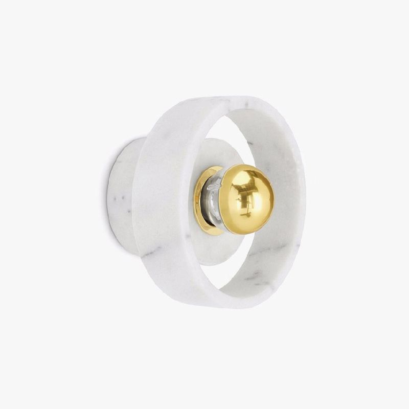 White-Gold Circle Sconce Lighting Designer 1 Bulb Marble Wall Mounted Light Fixture