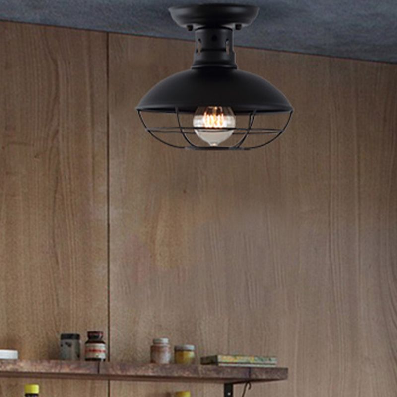 Metal Dome Ceiling Mounted Fixture Industrial Style Aisle Ceiling Mounted Light in Black