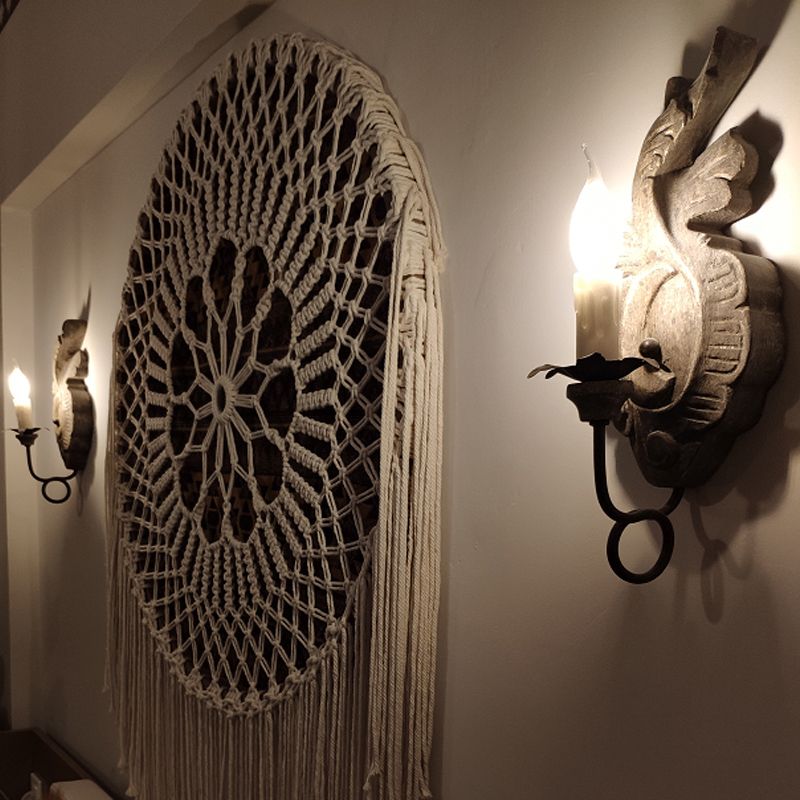 1-Head Wall Lighting Ideas Retro Candelabra Wood Wall Sconce Lighting in Grey for Hallway