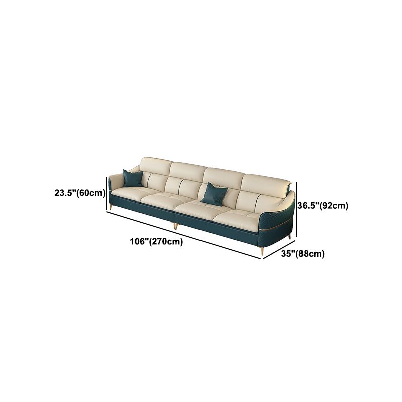 Beige Genuine Leather Sofa/Sectional Tear Resistant Square Arm Sofa for Living Room