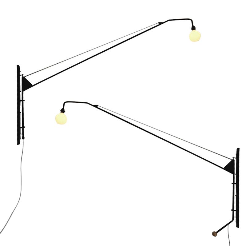 1 Bulb Fishing Rod Wall Lamp Fixture Industrial Black Metal Sconce Light with Open Bulb Design