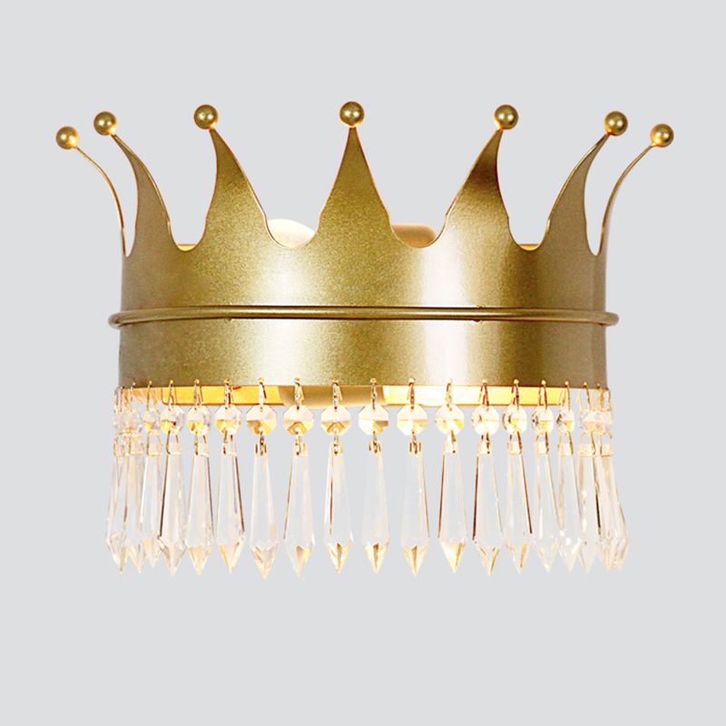 Luz de la pared de la corona Spline Retro Style Metallic 1-Head Park Wall Mounting con cristal colgante en oro