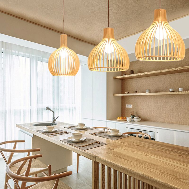 Geometric Shape Wood Hanging Light Modern 1 Light Hanging Light Fixtures in Brown