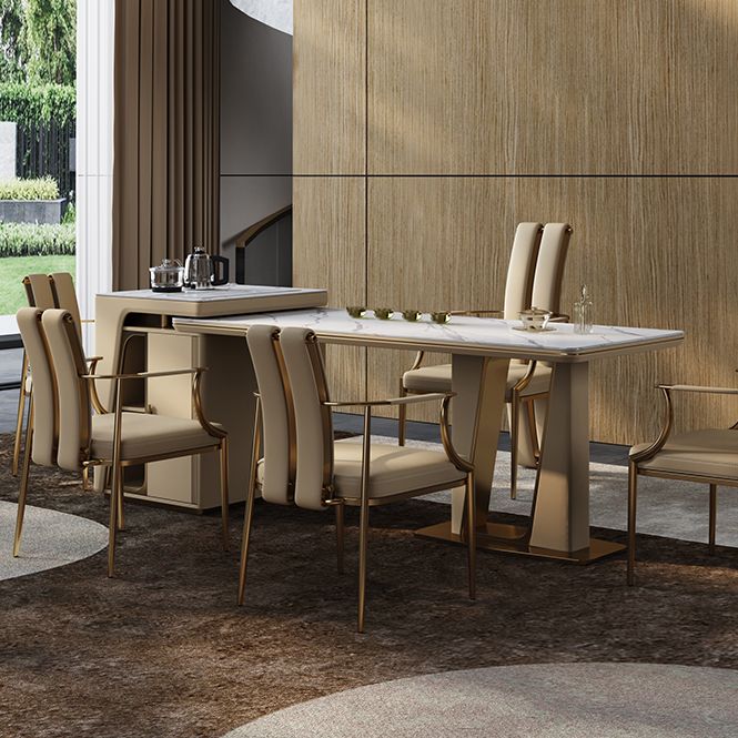 Glam Kitchen Dining Chair Gold Legs Upholstered Dining Arm Chair