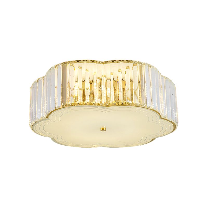 Golden Flower Flush Pendant Light Modern Clear Crystal 15"/19" W LED Flush Light with Acrylic Diffuser