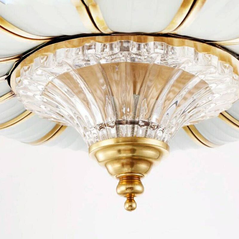 Simplistic Dome Flushmount Lighting 3/6 Heads Clear Ribbed Glass Ceiling Flush Mount in Brass for Living Room, 15"/21" Wide