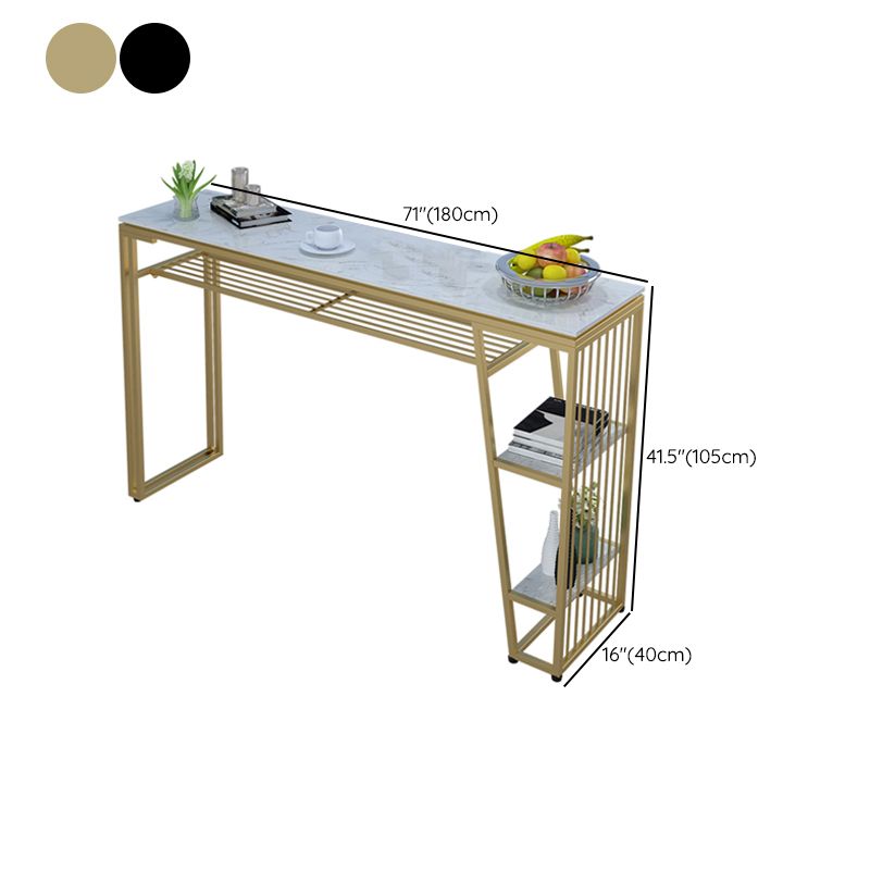 Contemporary Style Rectangle Bar Table Faux Marble Bistro Bar Desk with Storage