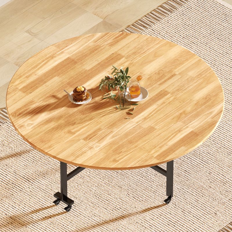Modern Style Round Solid Wood Drop-Leaf Dining Table in Natural