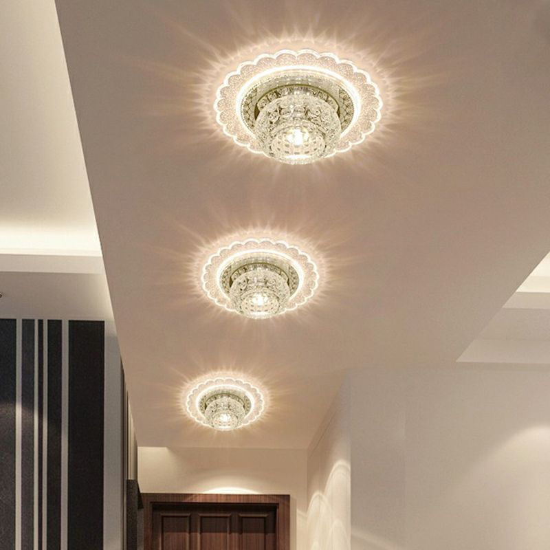 Dimpled Clear Crystal Ceiling Light Modernist LED Flush-Mount Light Fixture for Aisle