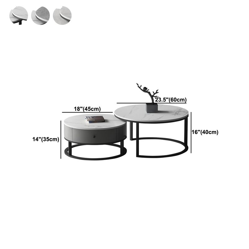 Slate Round Coffee Table 2 Piece Modern Minimalist Bunching Tables