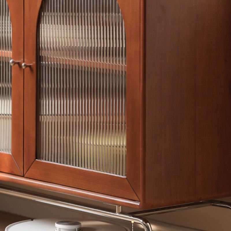 Modern Brown Solid Wood Buffet Sideboard with Glass Door and 3 Drawers
